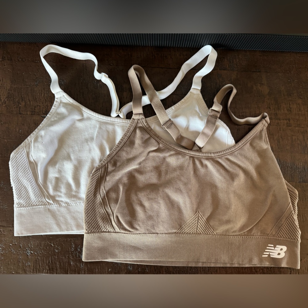 New Balance Tan and White Sports Bras